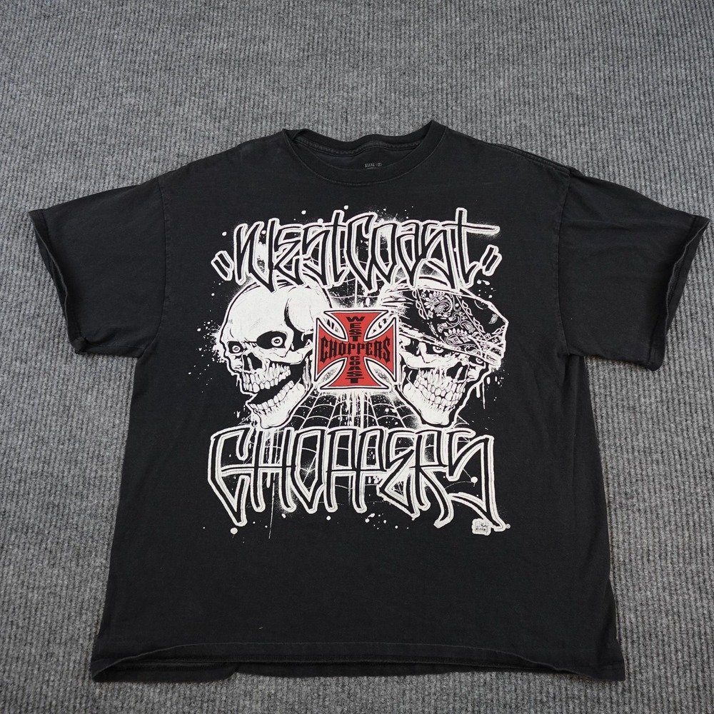 Vintage West Coast Choppers Shirt Mens XL Black Skull Graphic Biker Motorcycle
